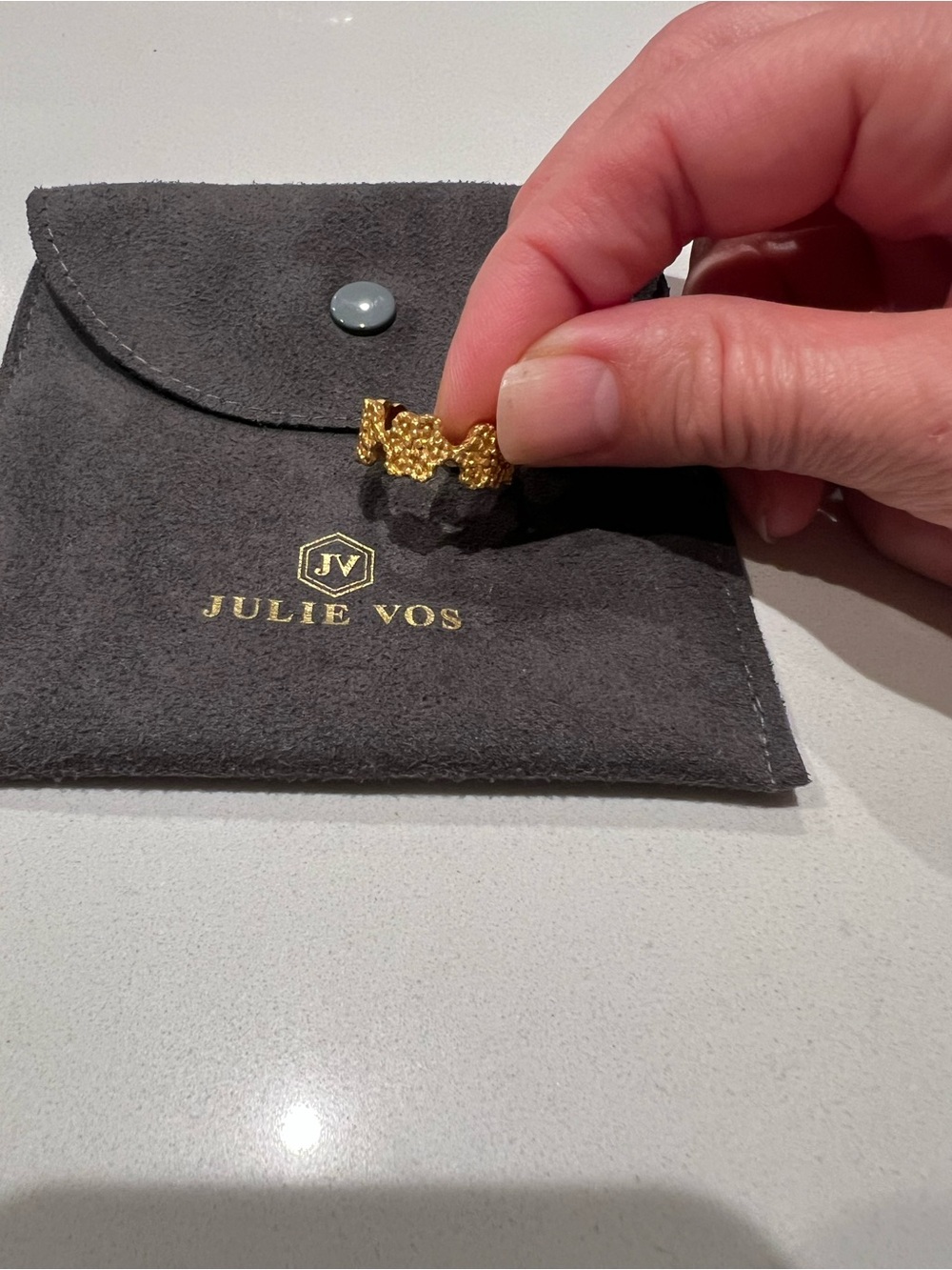 Julie Vos Gold Hammered Floral Band Ring